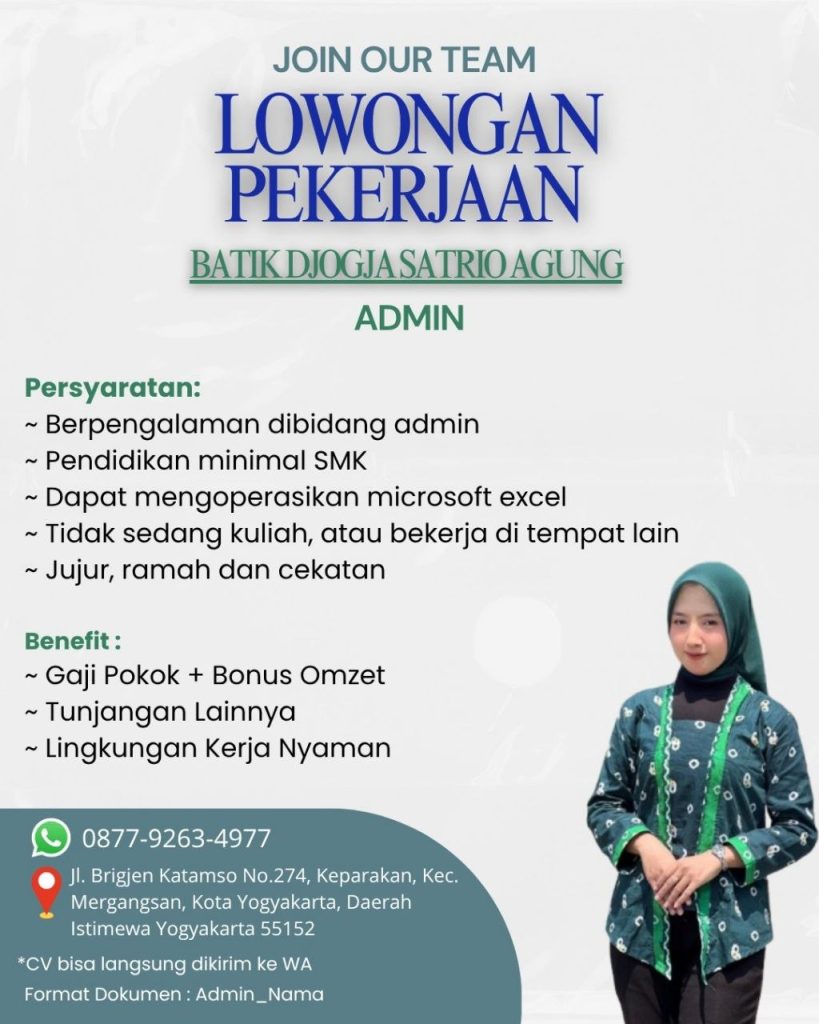 Poster lowongan Batik Djogja Satrio Agung