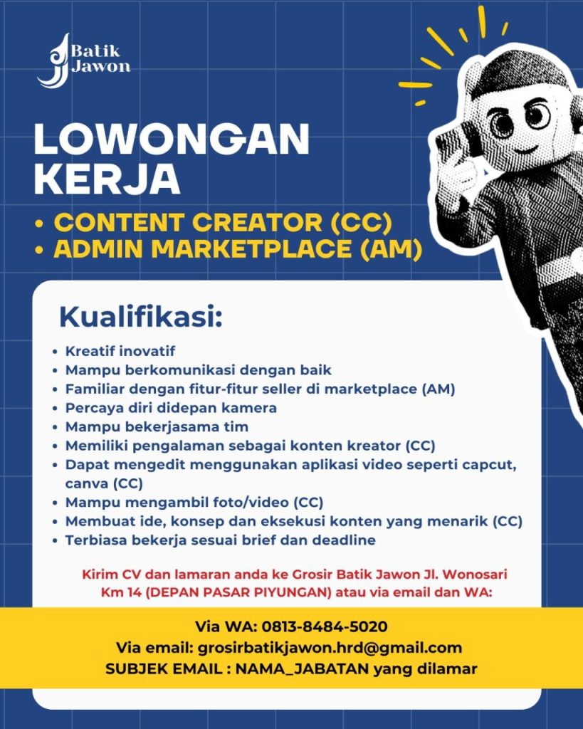 Poster lowongan Batik Jawon