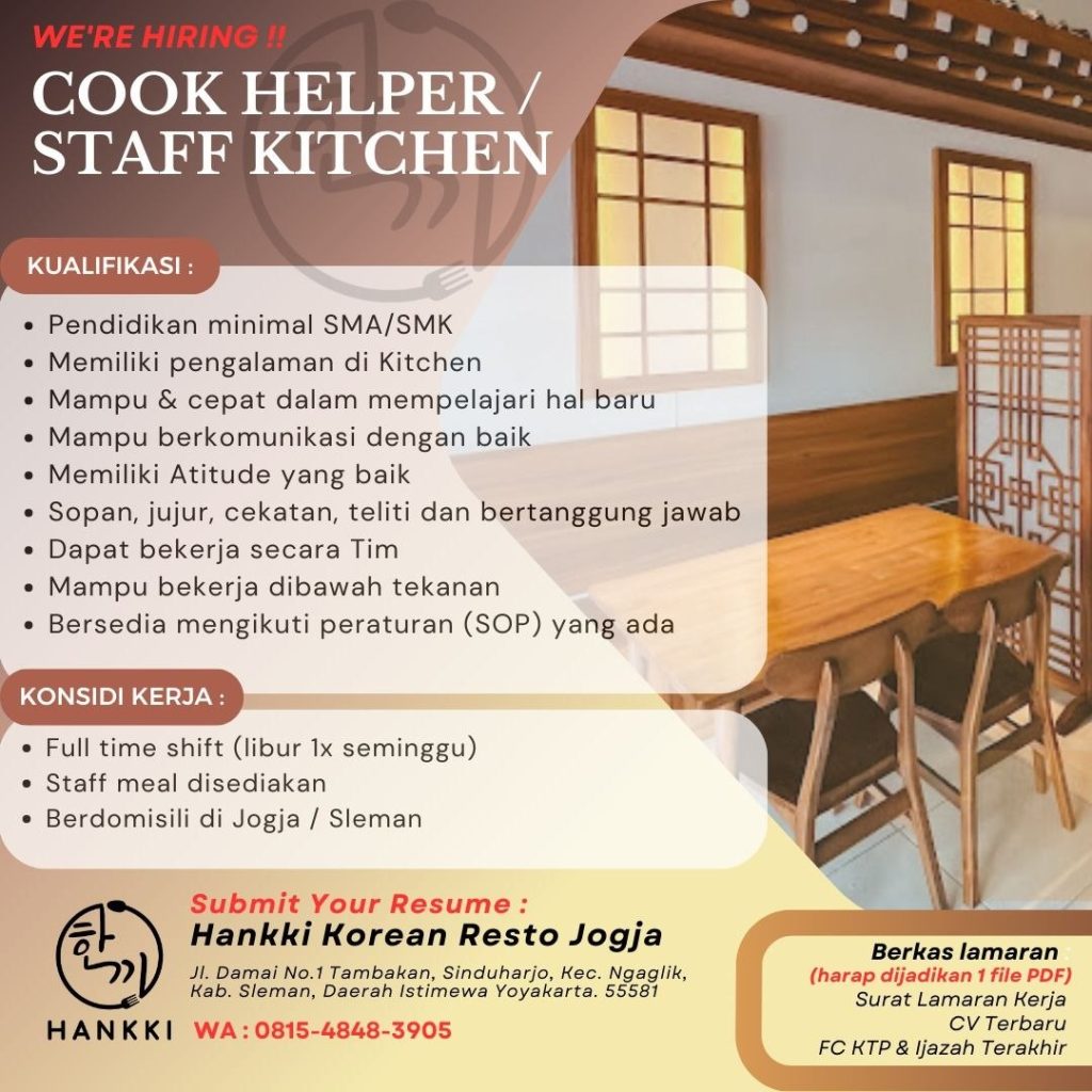Poster lowongan Hankki Korean Resto Jogja