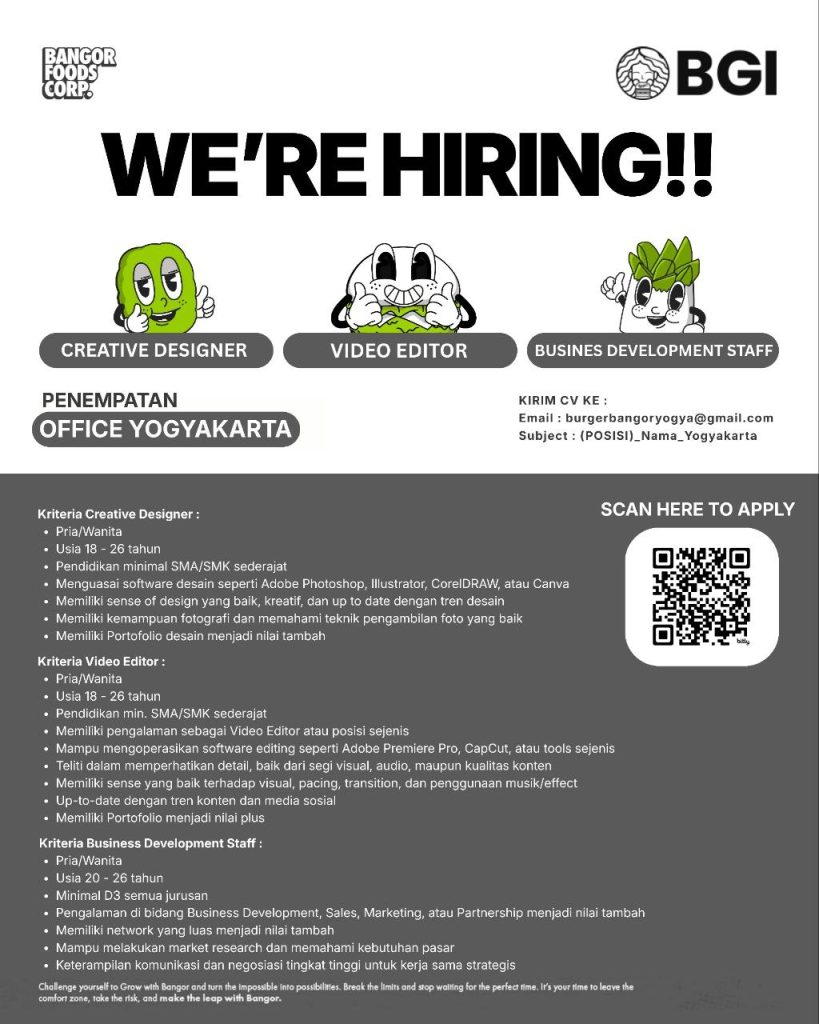 Poster lowongan Bangor Foods Corp.