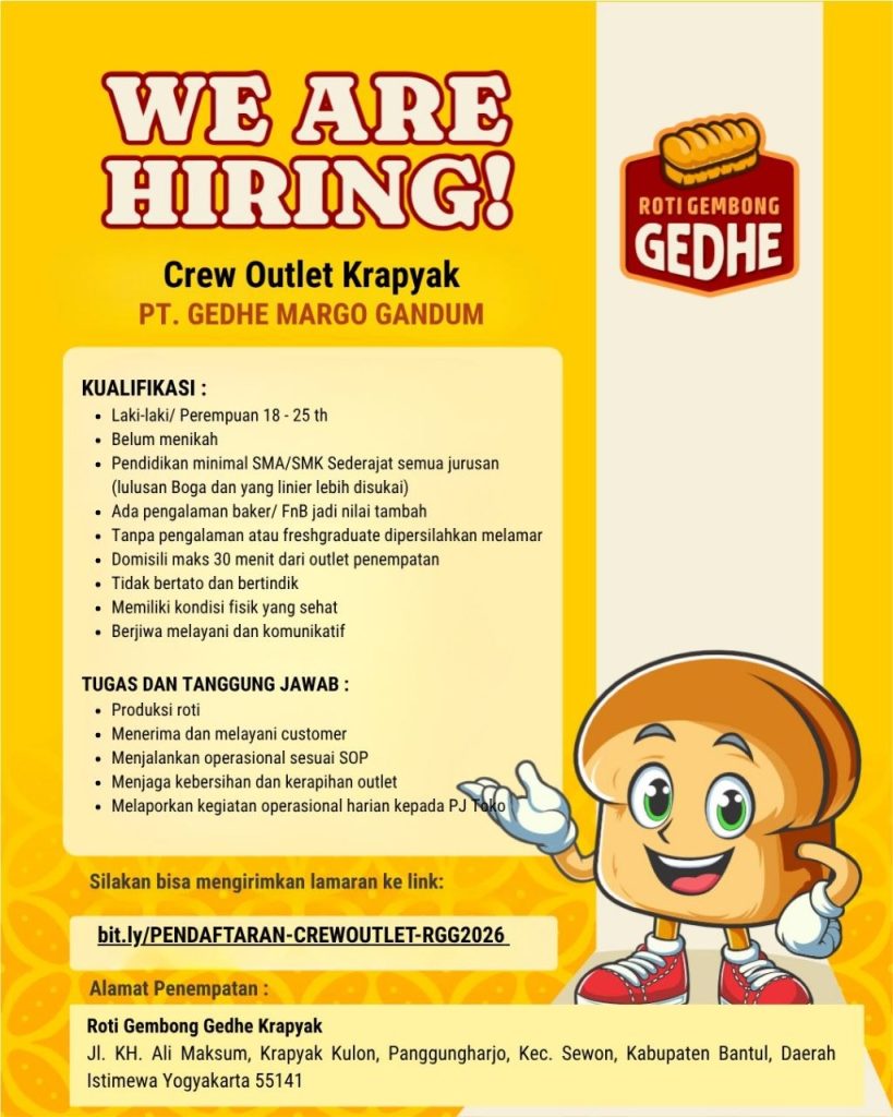 Poster lowongan Roti Gembong Gedhe