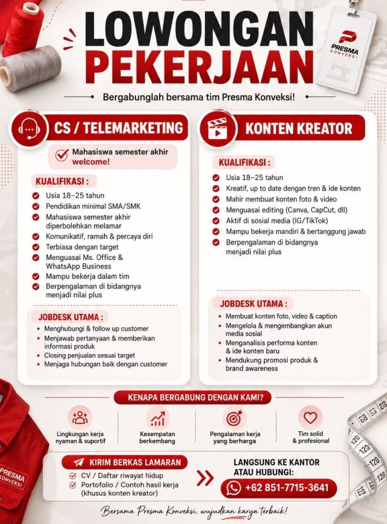 Poster lowongan Presma Konveksi