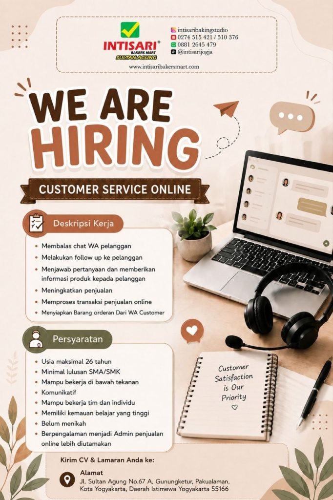 Poster lowongan INTISARI BAKERS MART SULTAN AGUNG