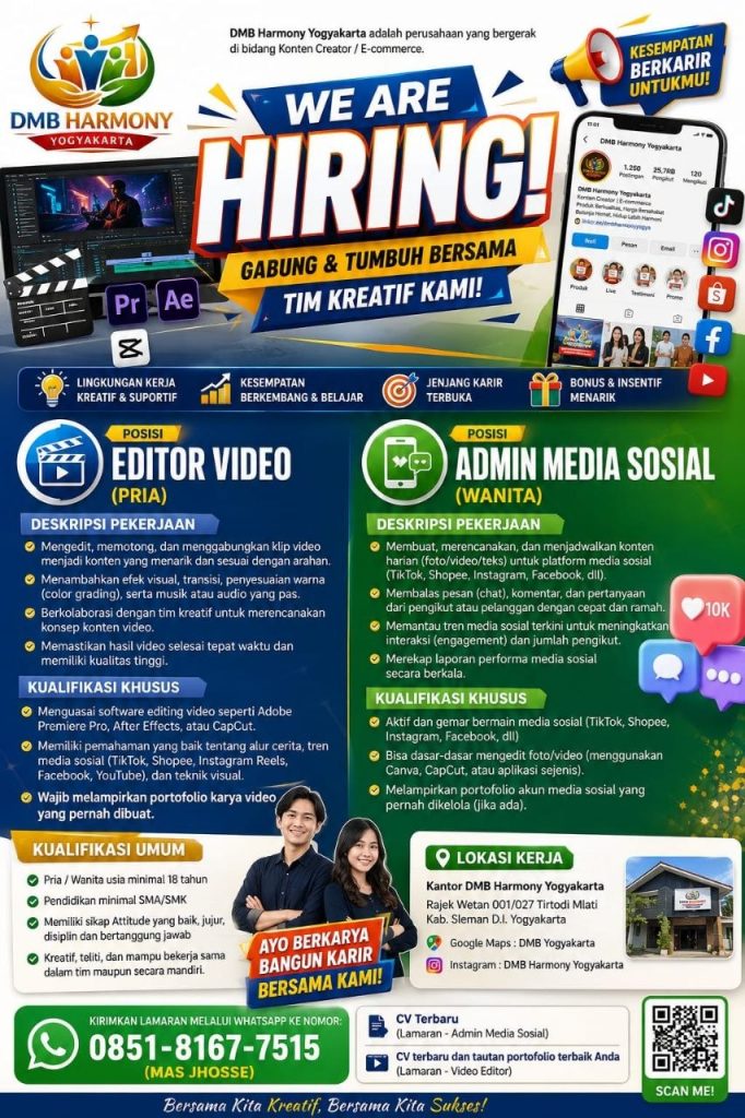 Poster lowongan DMB Harmony Yogyakarta