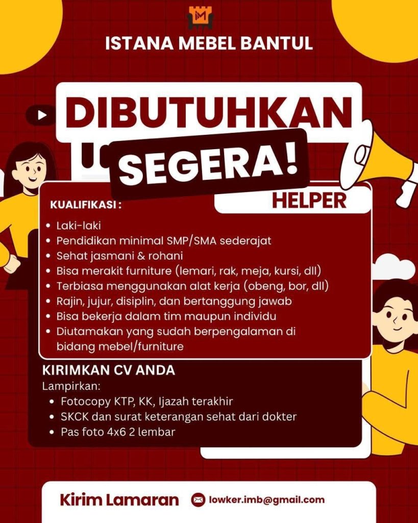 Poster lowongan Istana Mebel Bantul