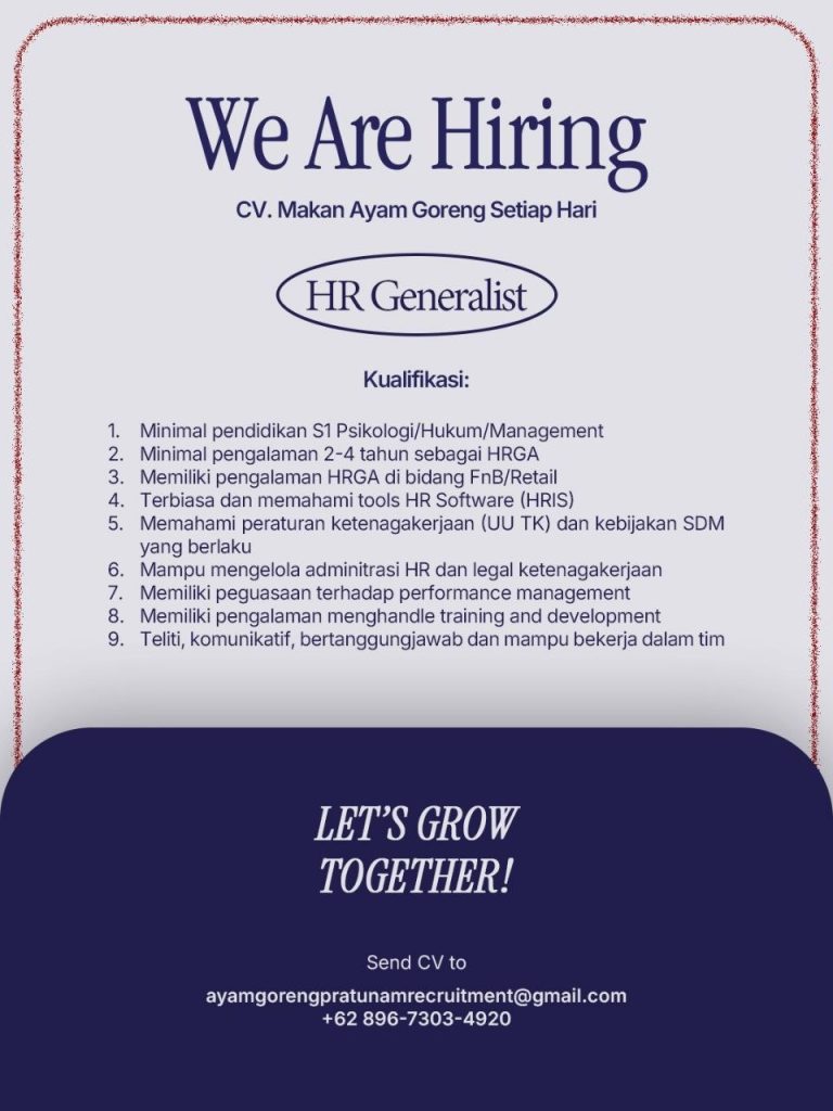 Poster lowongan CV. Makan Ayam Goreng Setiap Hari