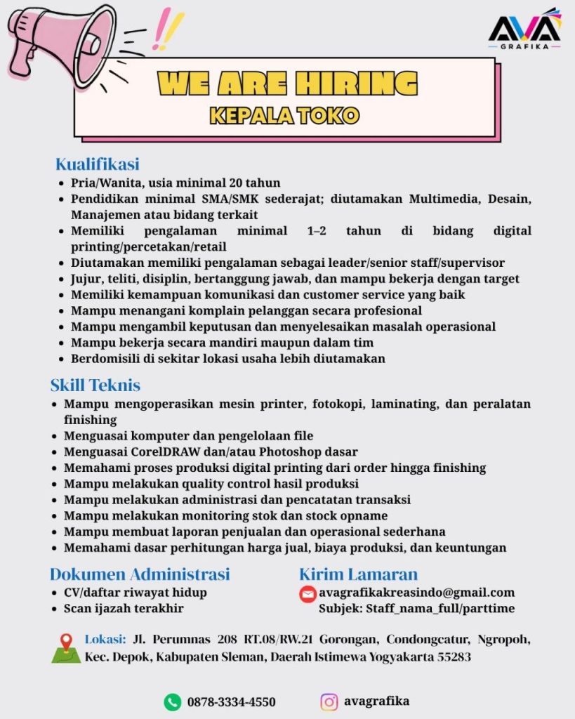 Poster lowongan AVA Grafika