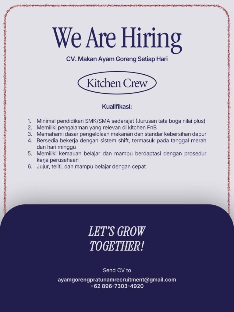 Poster lowongan CV. Makan Ayam Goreng Setiap Hari