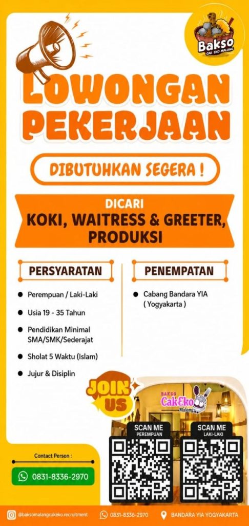 Poster lowongan Bakso Cak Eko Malang