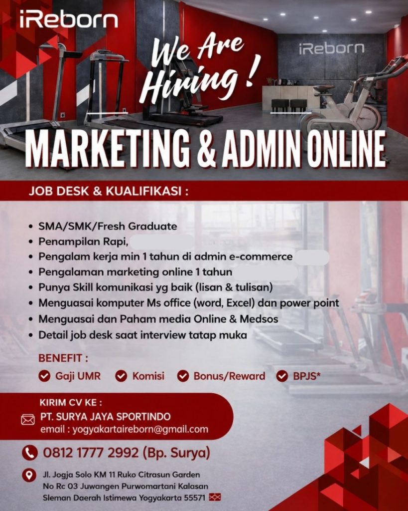 Poster lowongan PT. Surya Jaya Sportindo
