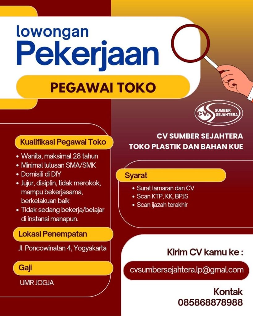 Poster lowongan CV Sumber Sejahtera