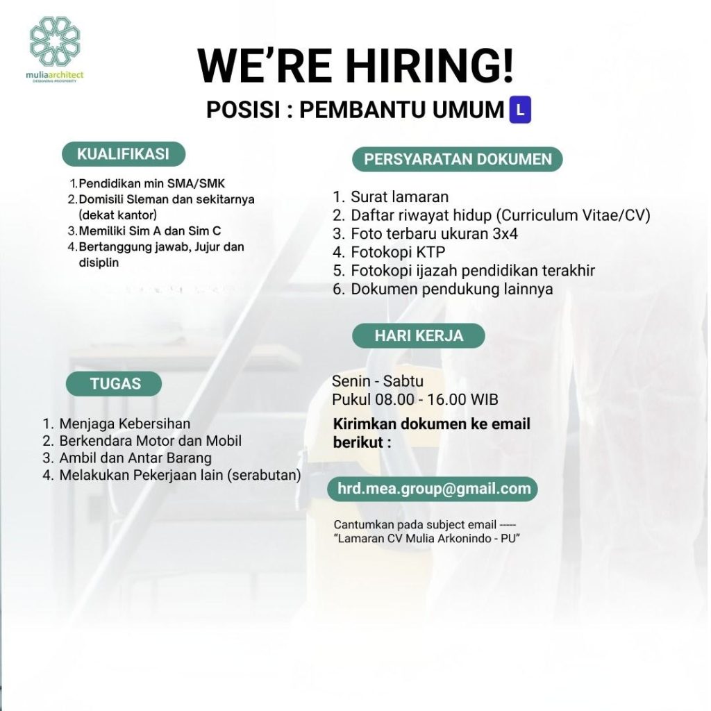 Poster lowongan Mulia Architect