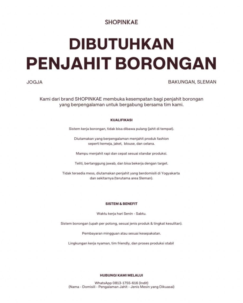 Poster lowongan SHOPINKAE
