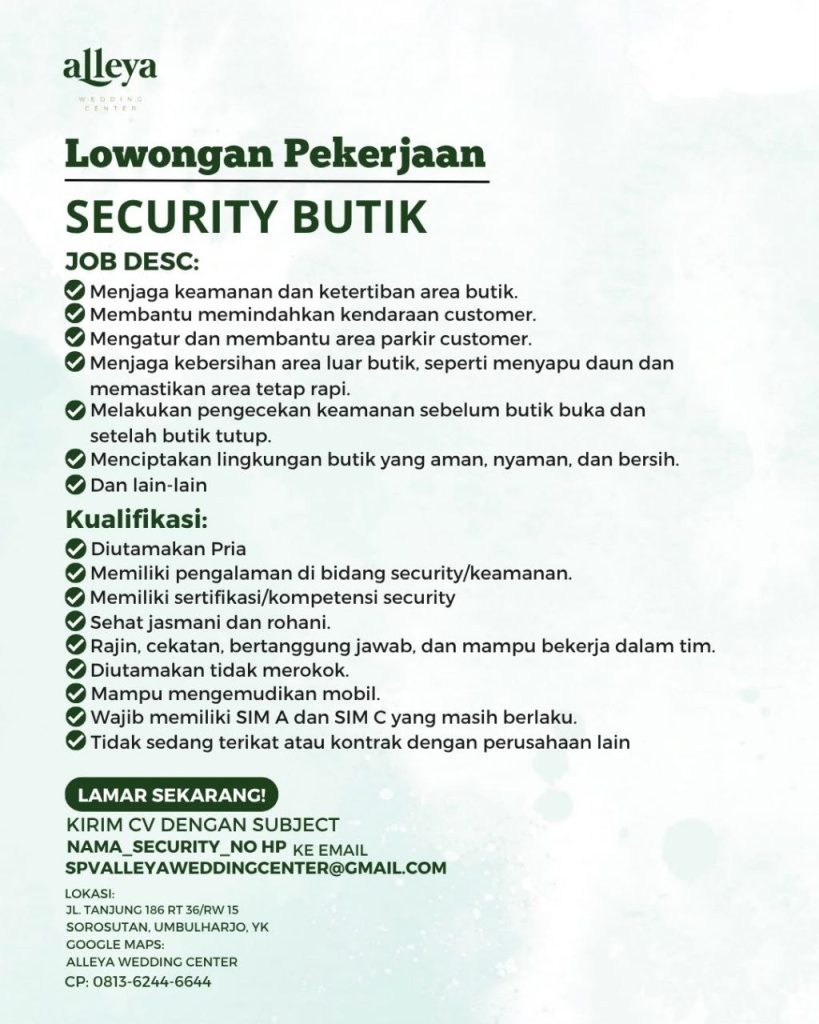 Poster lowongan Alleya Wedding Center