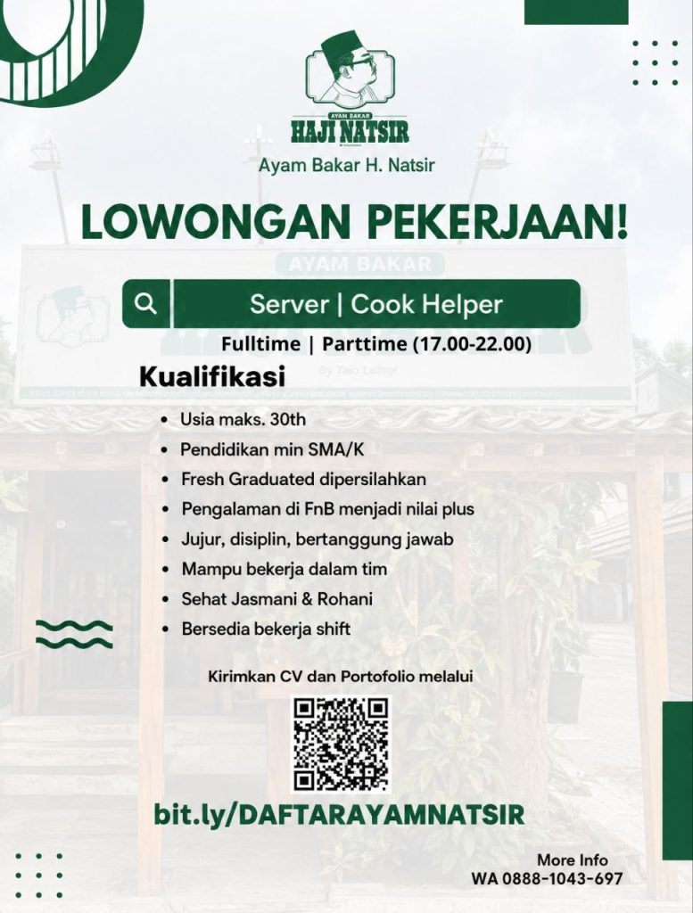 Poster lowongan Ayam Bakar H. Natsir