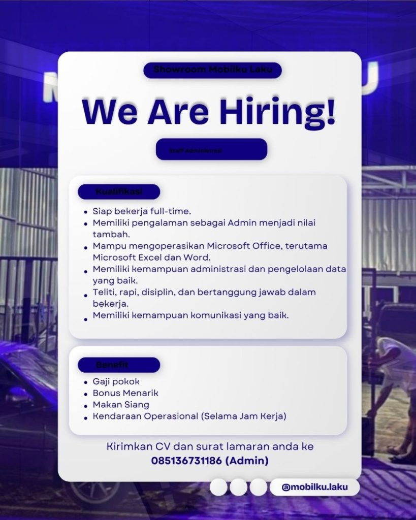 Poster lowongan Showroom Mobilku Laku