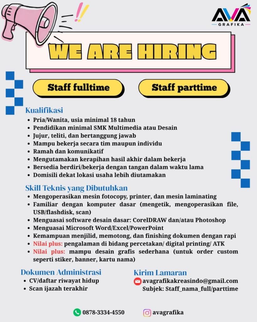 Poster lowongan AVA Grafika