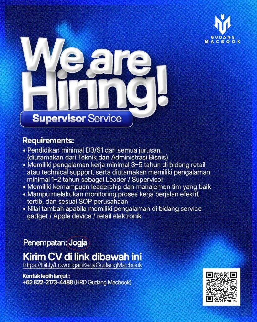 Poster lowongan Gudang Macbook