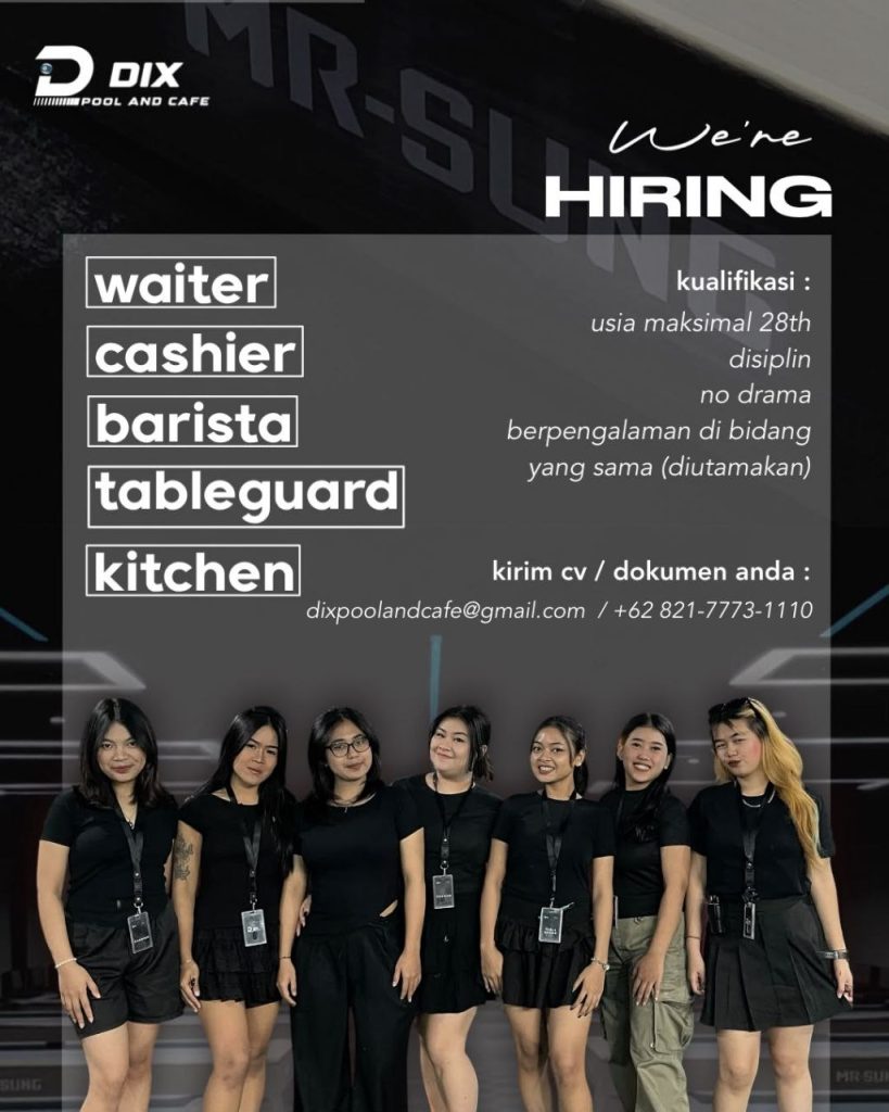 Poster lowongan DIX Pool and Cafe