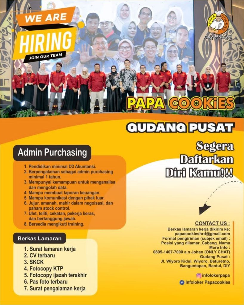 Poster lowongan Papa Cookies