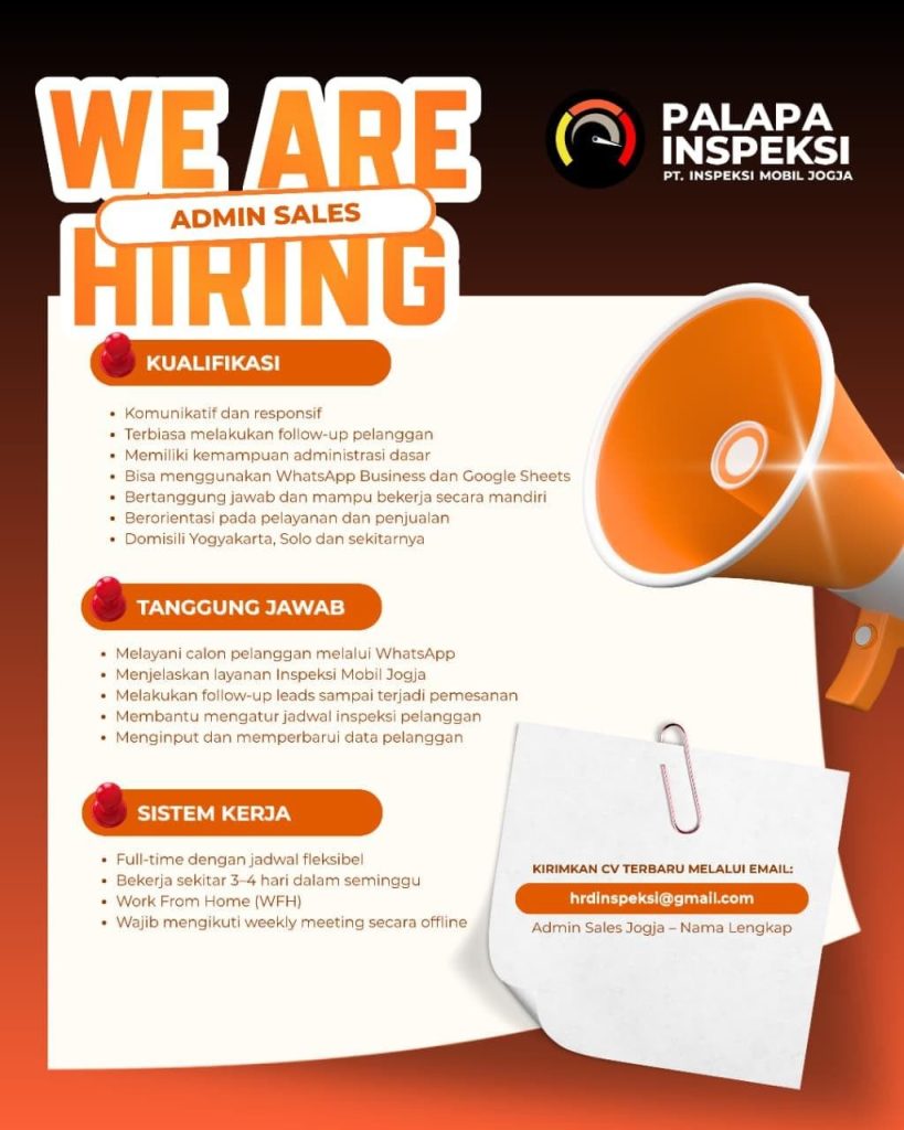 Poster lowongan PALAPA INSPEKSI PT. INSPEKSI MOBIL JOGJA