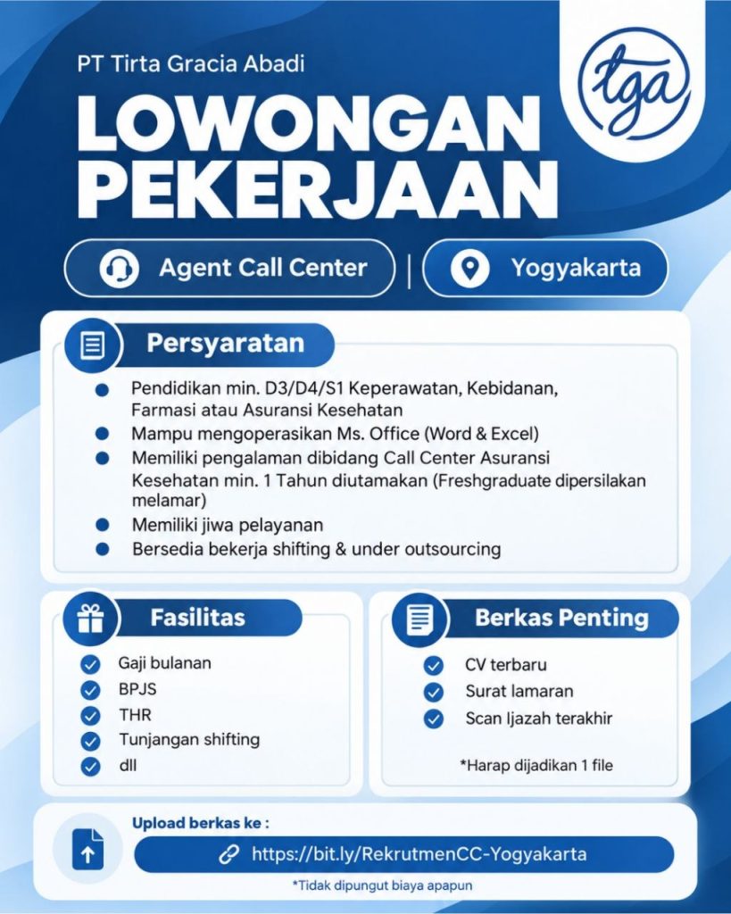 Poster lowongan PT Tirta Gracia Abadi