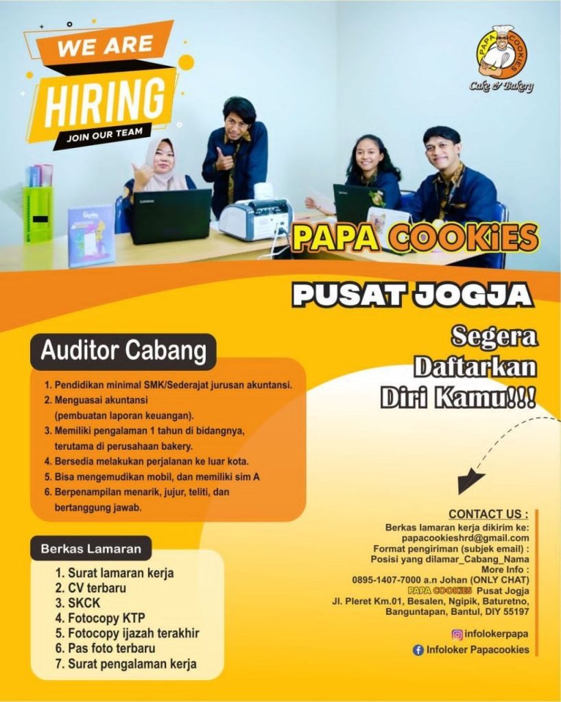 Poster lowongan Papa Cookies
