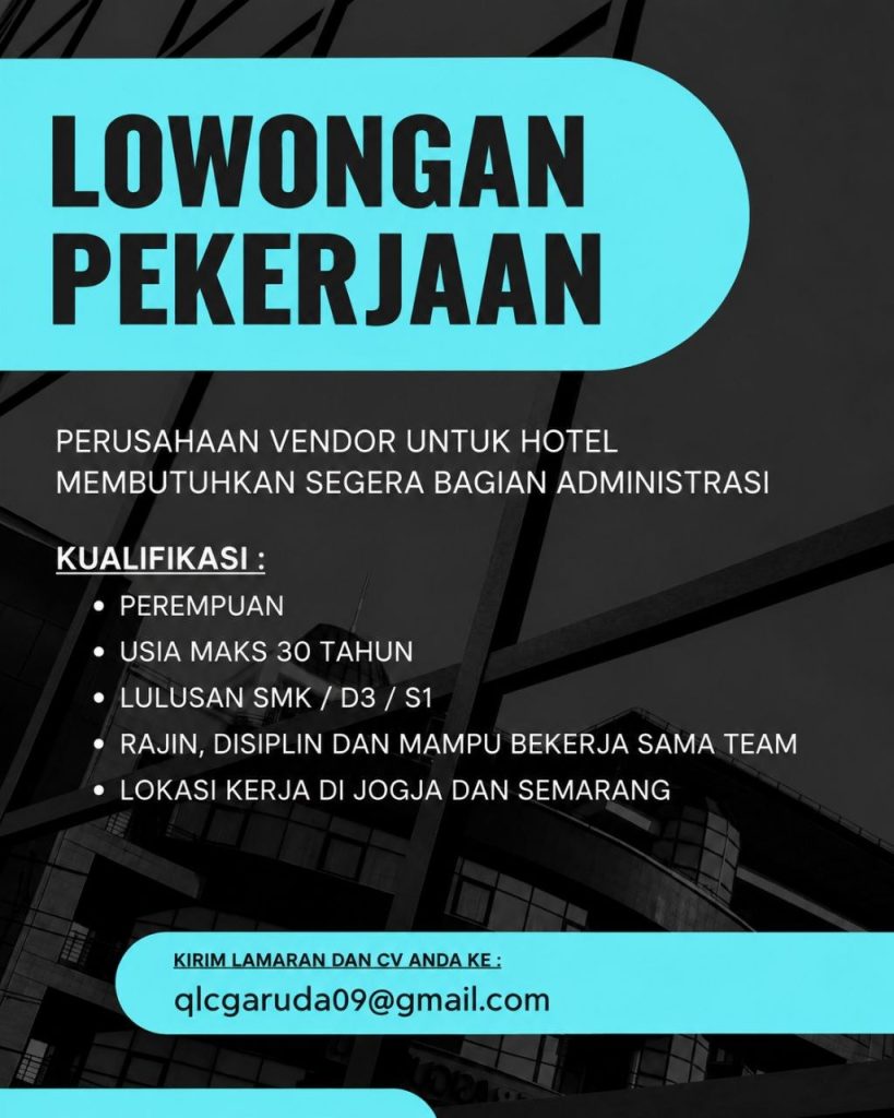 Poster lowongan Perusahaan Vendor untuk Hotel