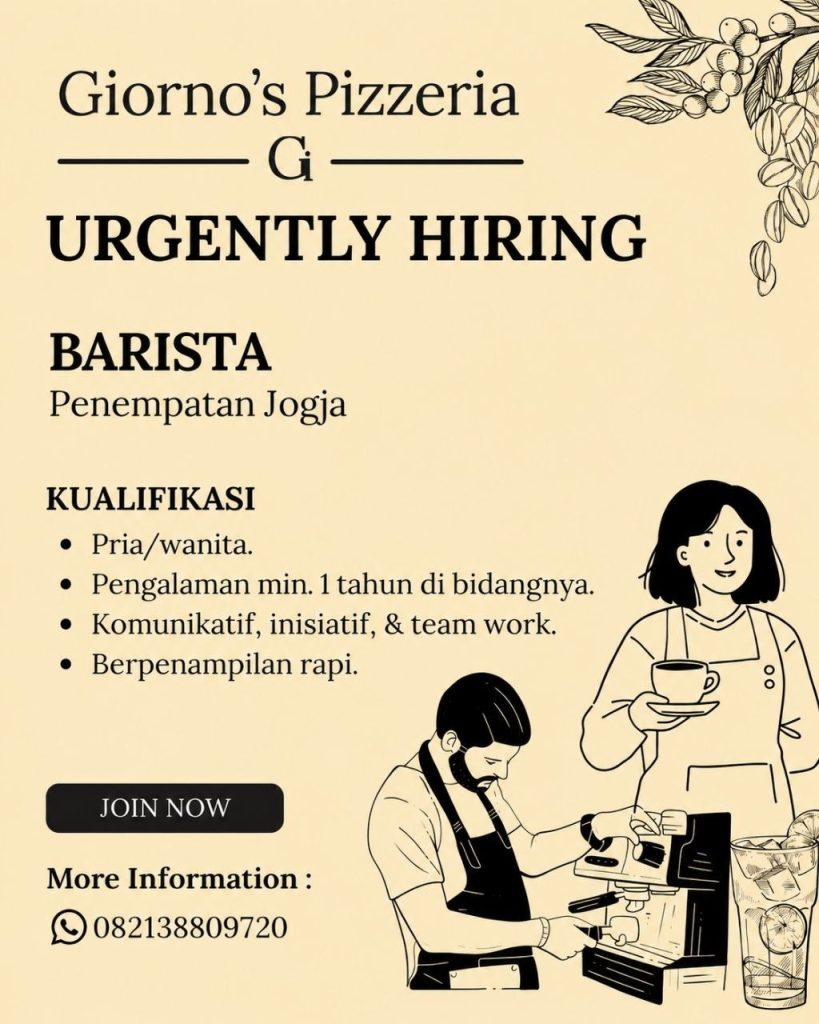 Poster lowongan Giorno’s Pizzeria