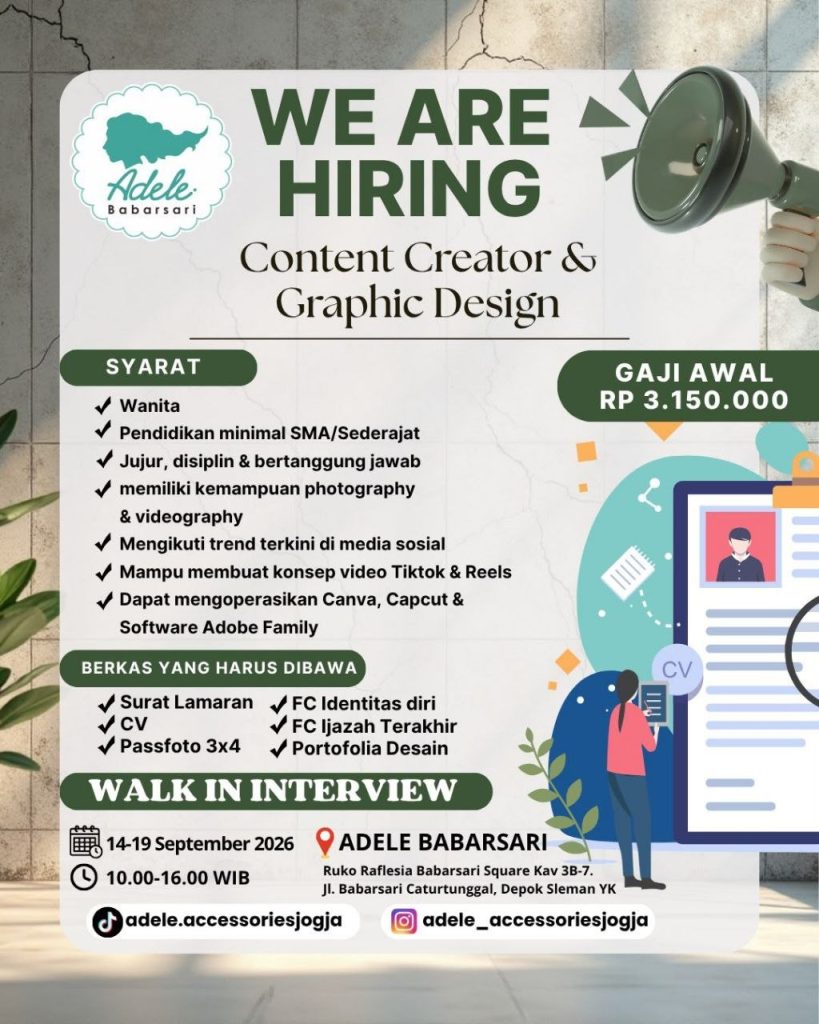 Poster lowongan Adele Babarsari