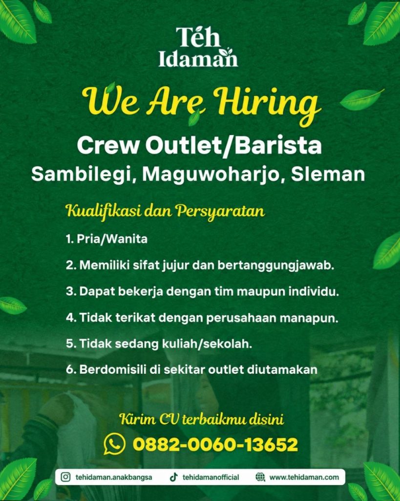 Poster lowongan Teh Idaman & Kopi Semangat