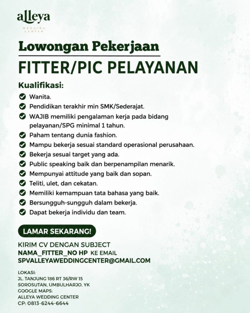 Poster lowongan Alleya Wedding Center