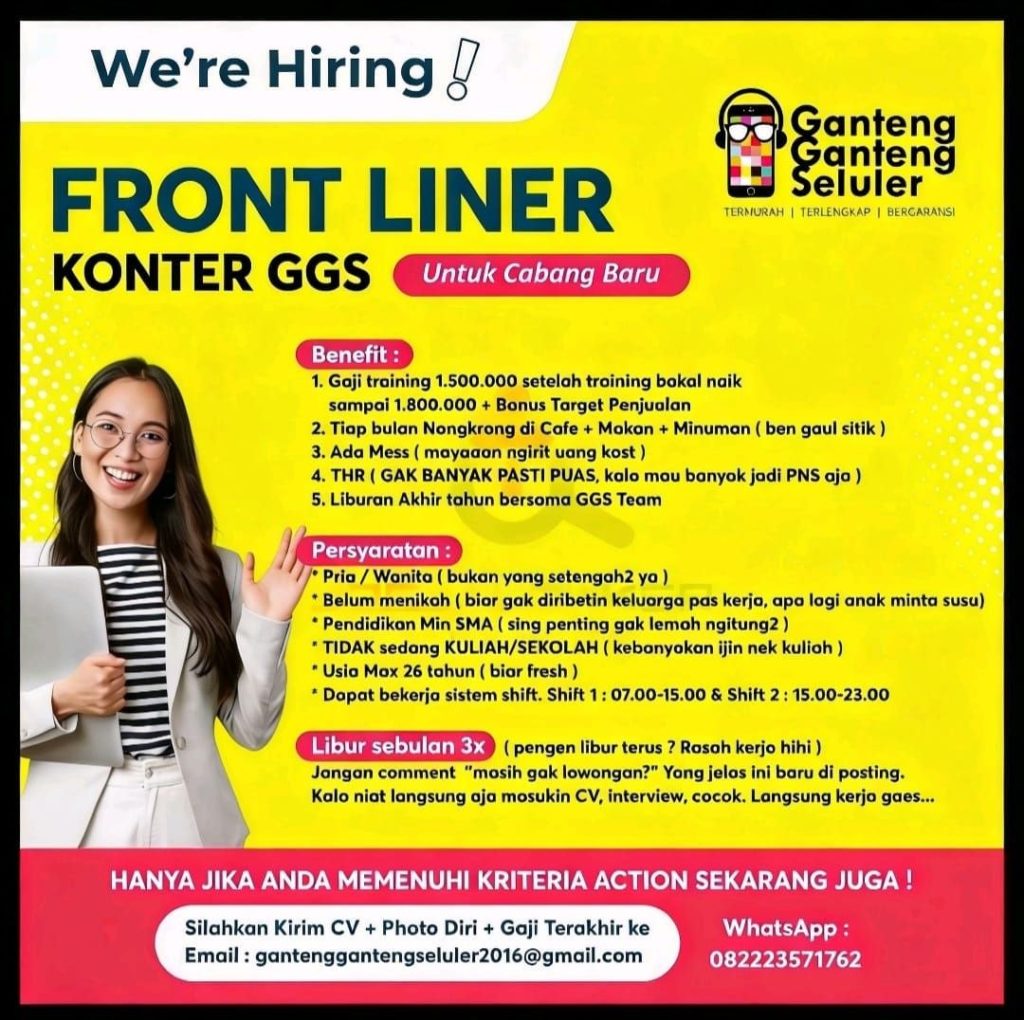 Poster lowongan Ganteng Ganteng Seluler