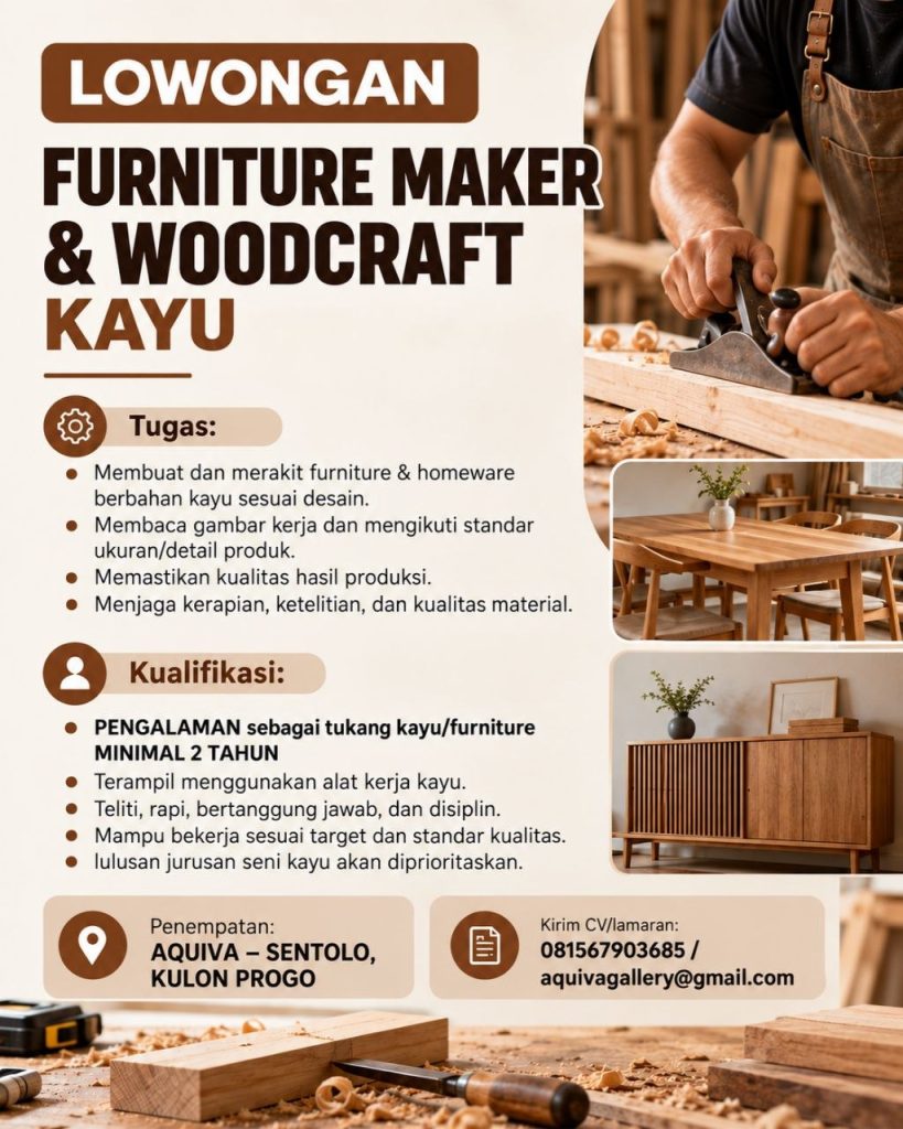 Poster lowongan Furniture Maker & Woodcraft Kayu