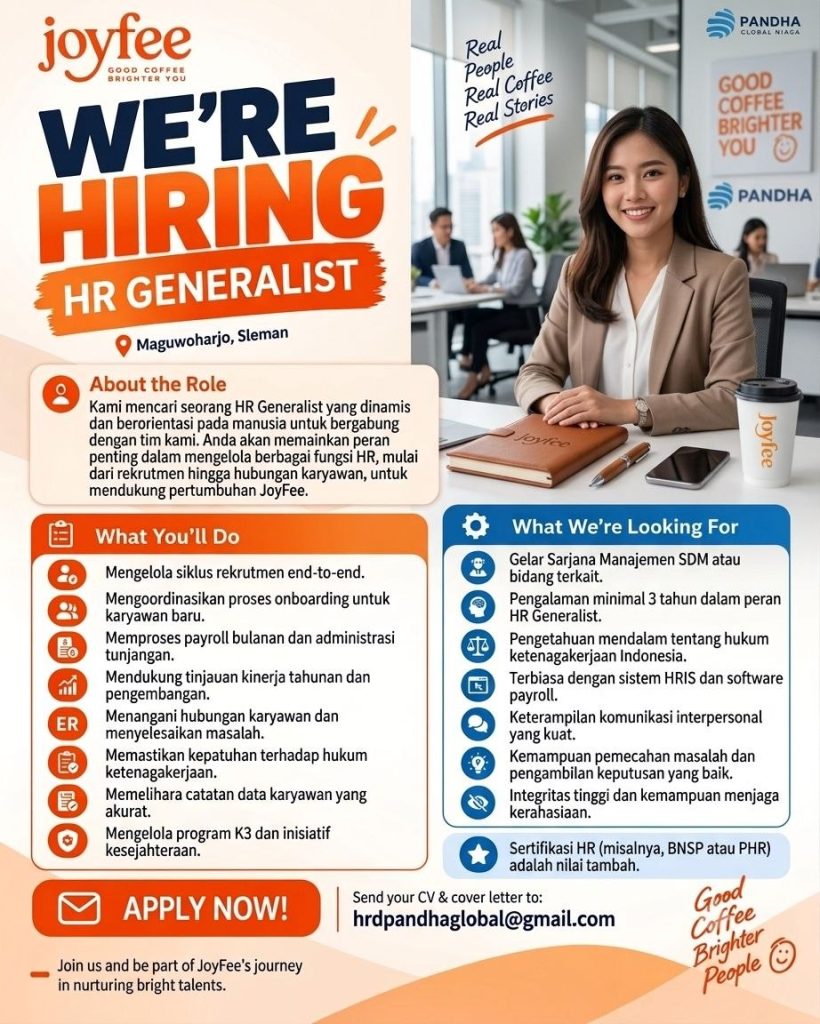 Poster lowongan JoyFee / PT Pandha Global Niaga