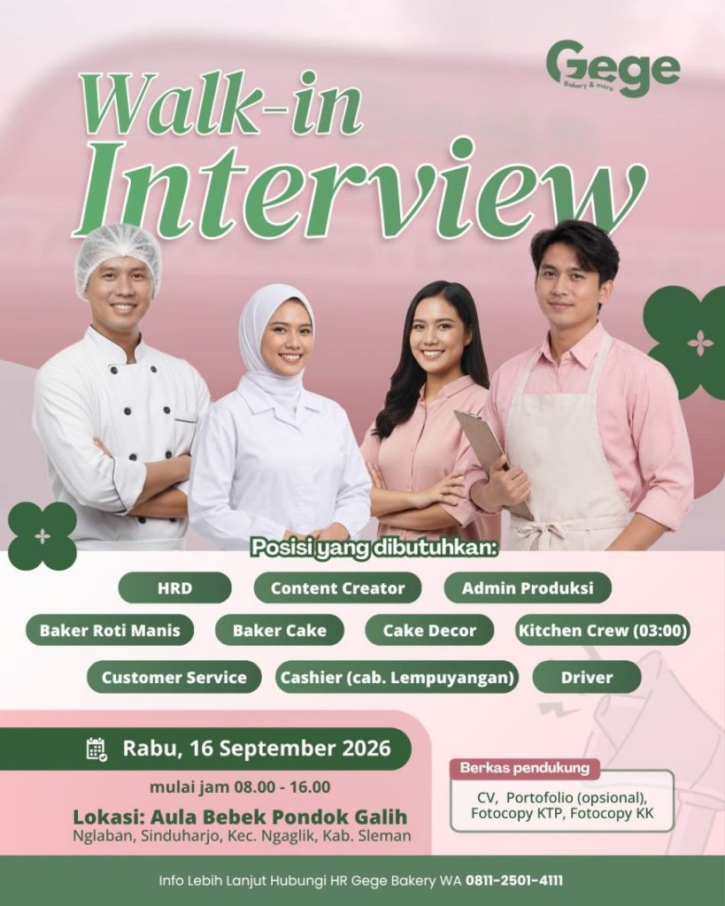 Poster lowongan Gege Bakery