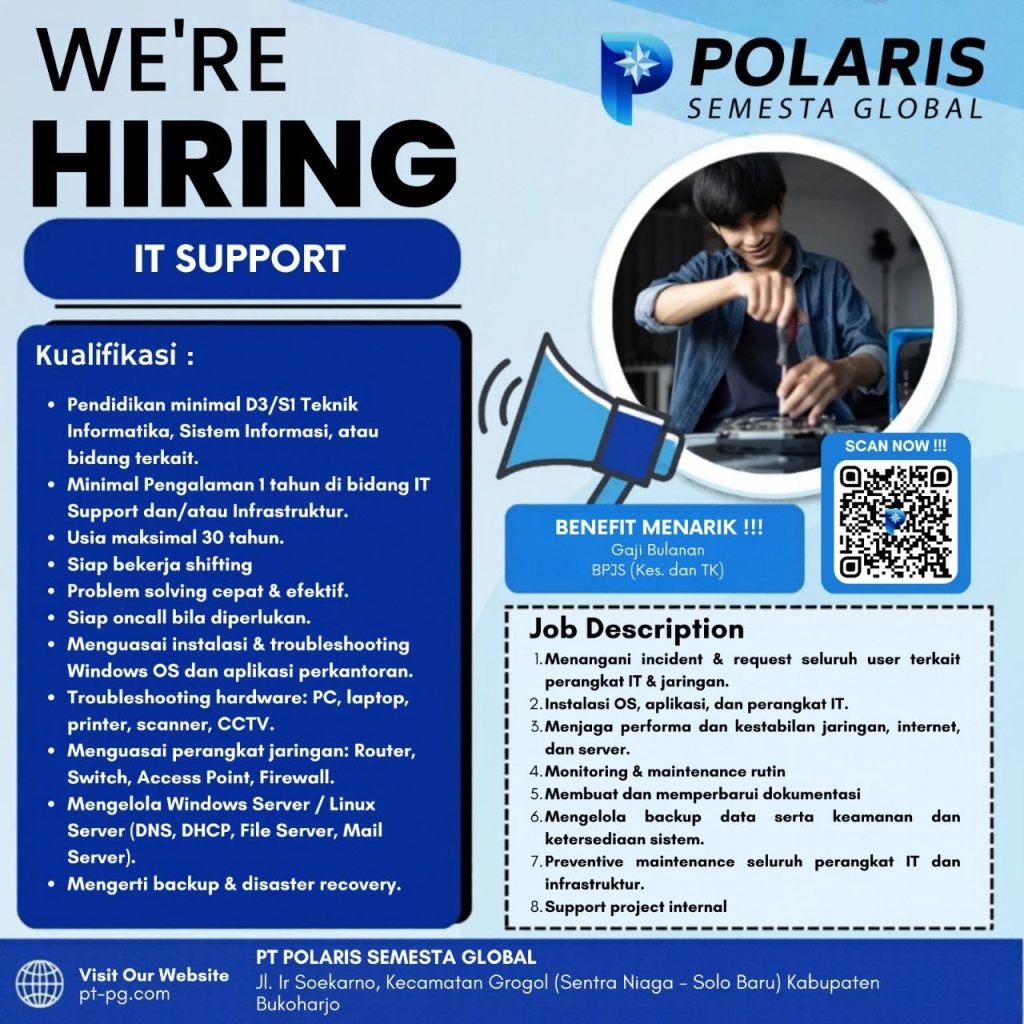 Poster lowongan PT Polaris Semesta Global