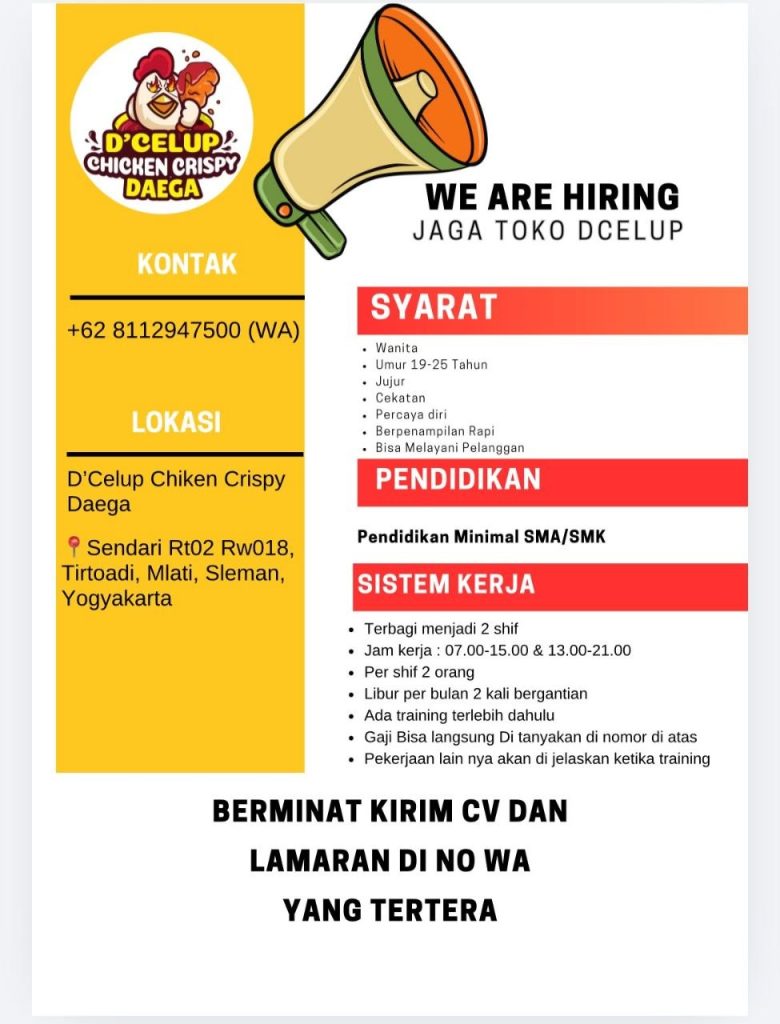 Poster lowongan D'Celup Chicken Crispy Daega