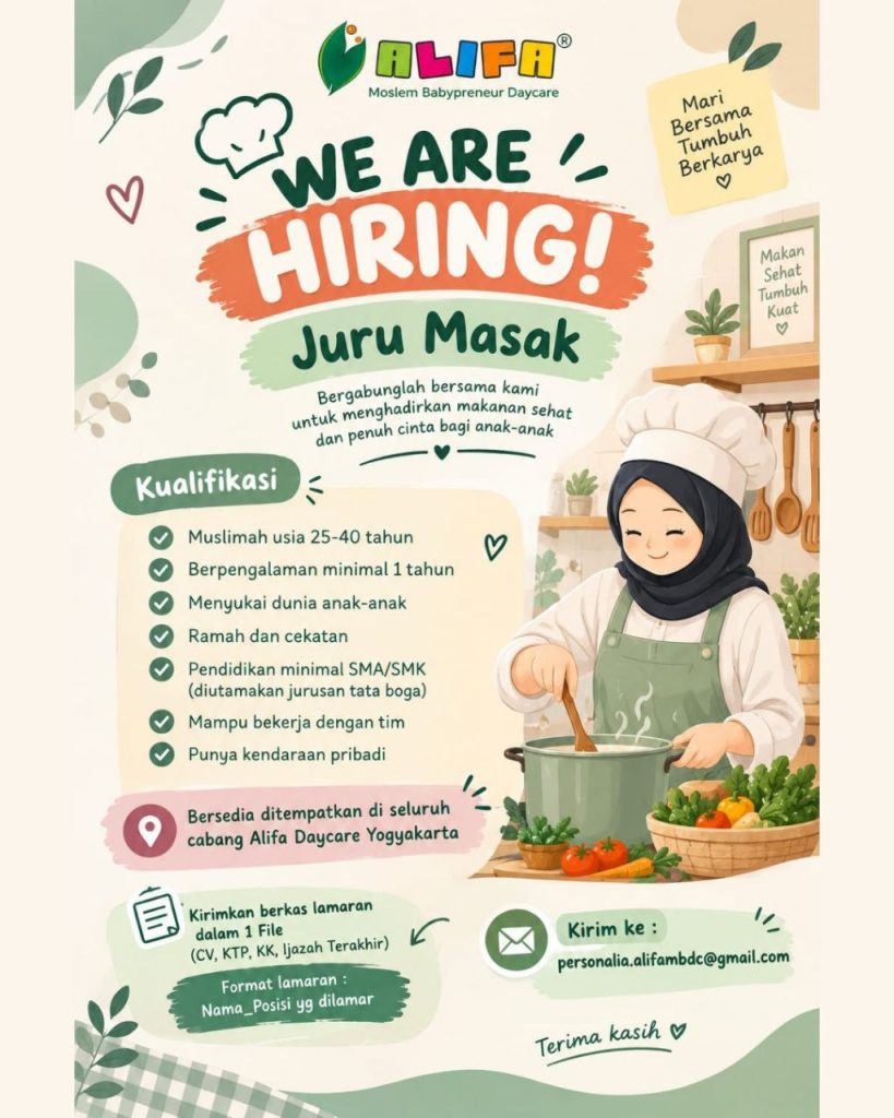 Poster lowongan Alifa Moslem Babypreneur Daycare