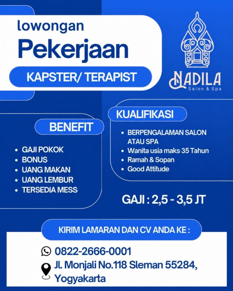 Poster lowongan NADILA Salon & Spa