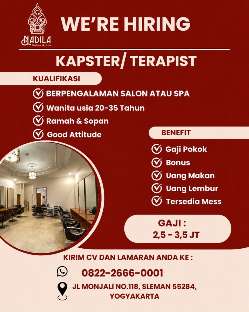 Poster lowongan NADILA Salon & Spa