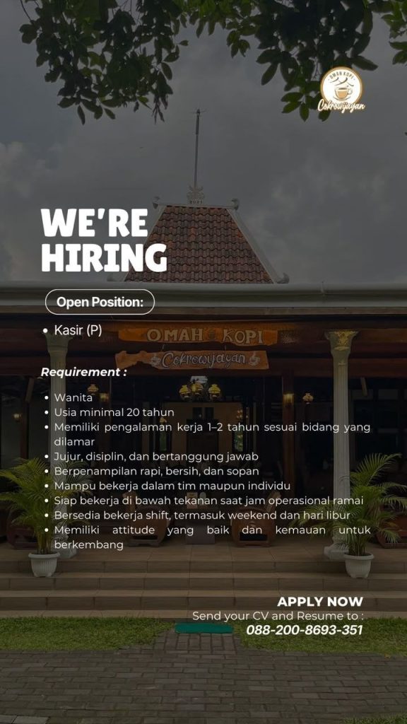 Poster lowongan OMAH KOPI Cokrojoyayan