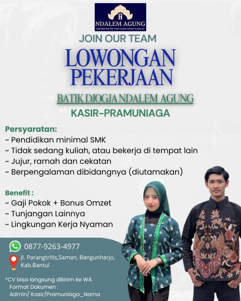 Poster lowongan Batik Djogja Ndalem Agung