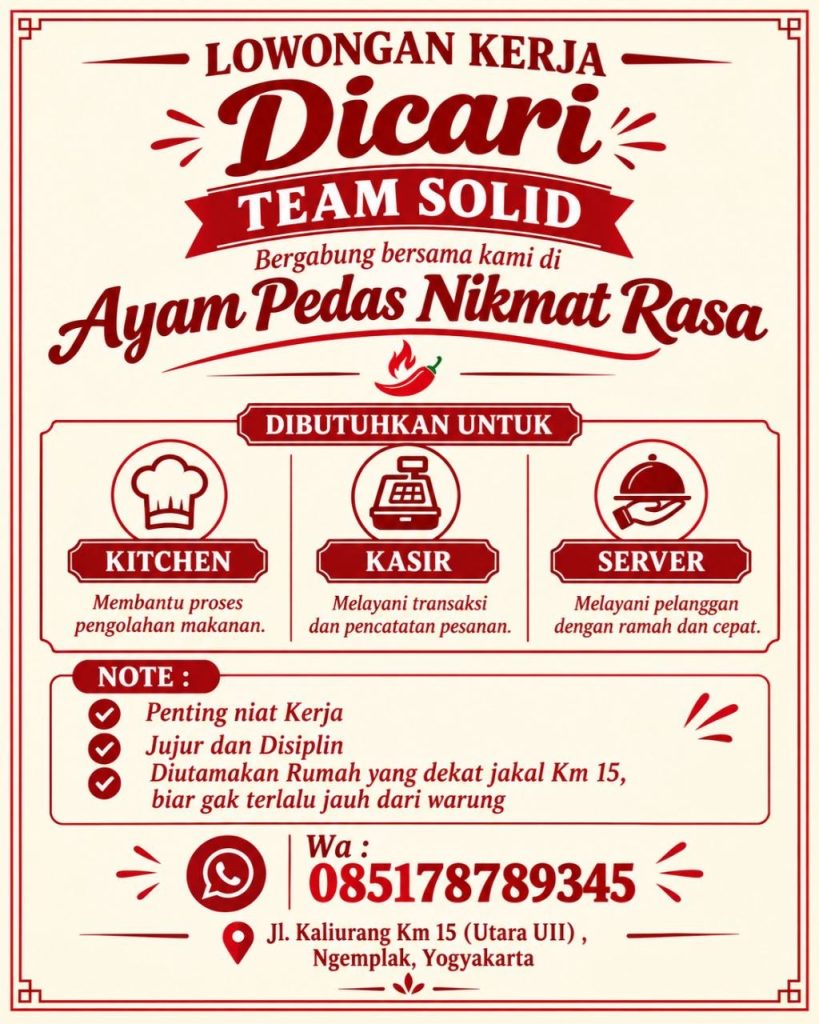 Poster lowongan Ayam Pedas Nikmat Rasa