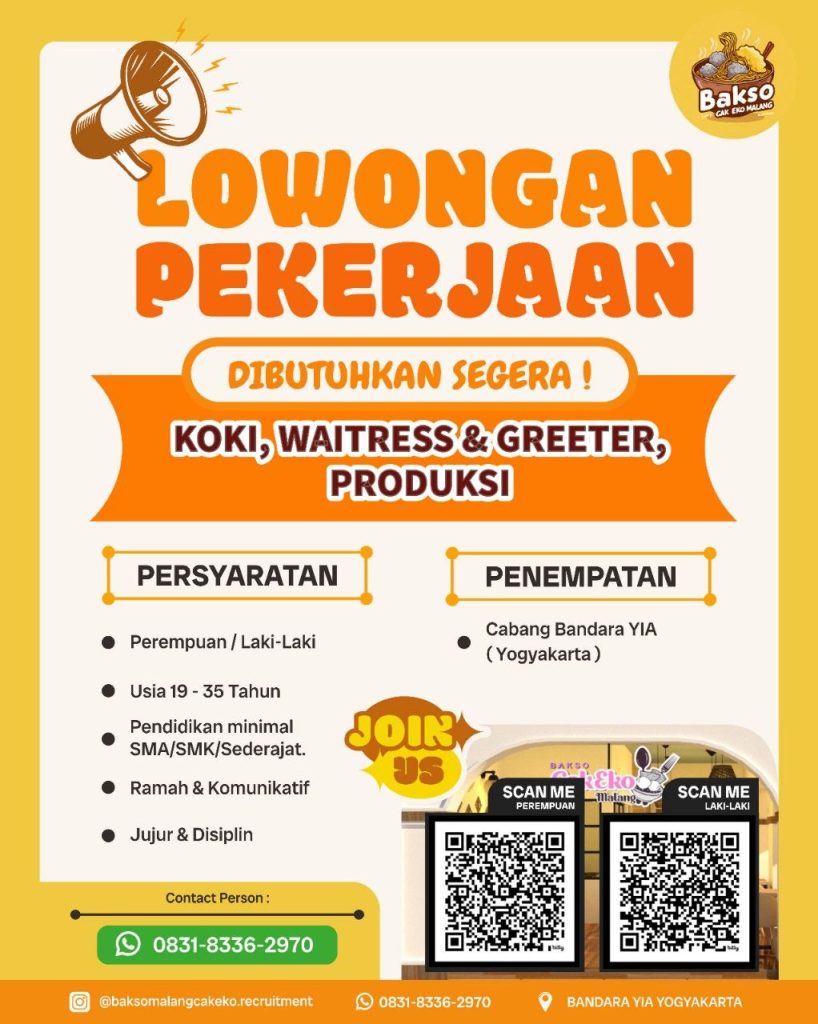 Poster lowongan Bakso Cak Eko Malang