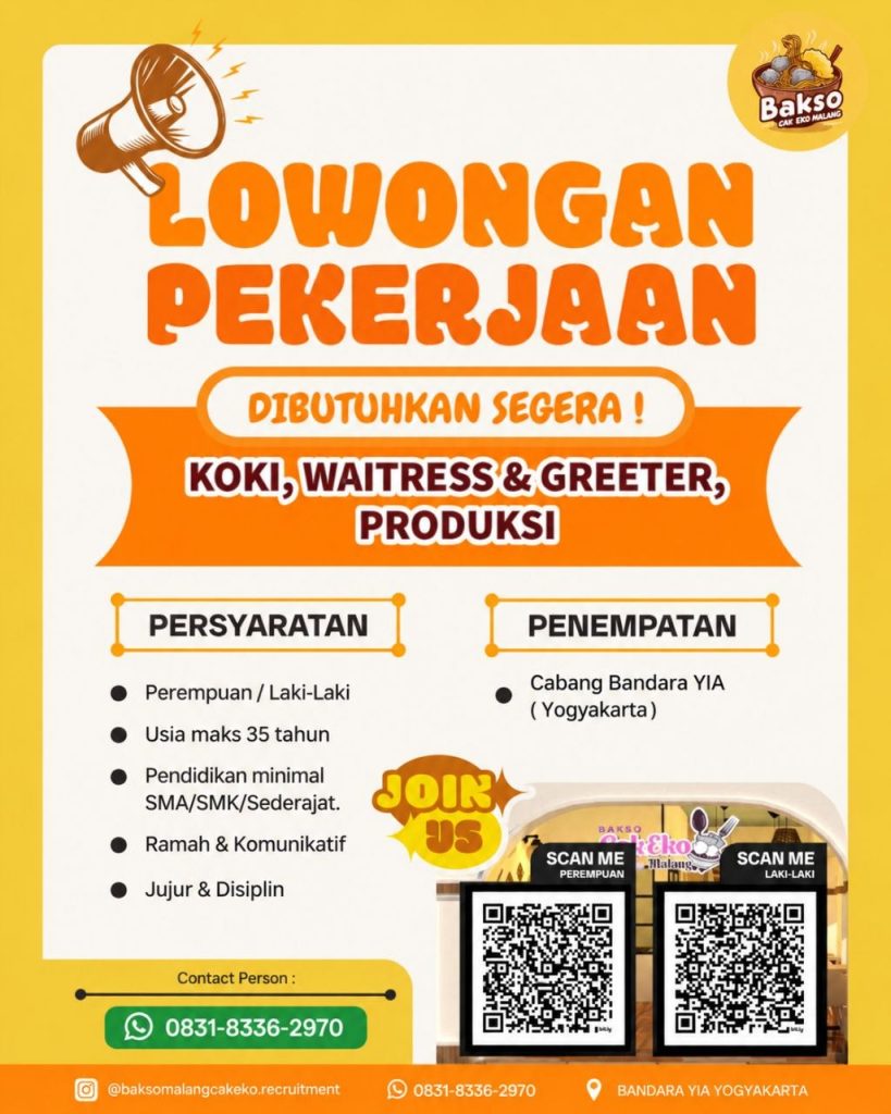 Poster lowongan Bakso Cak Eko Malang