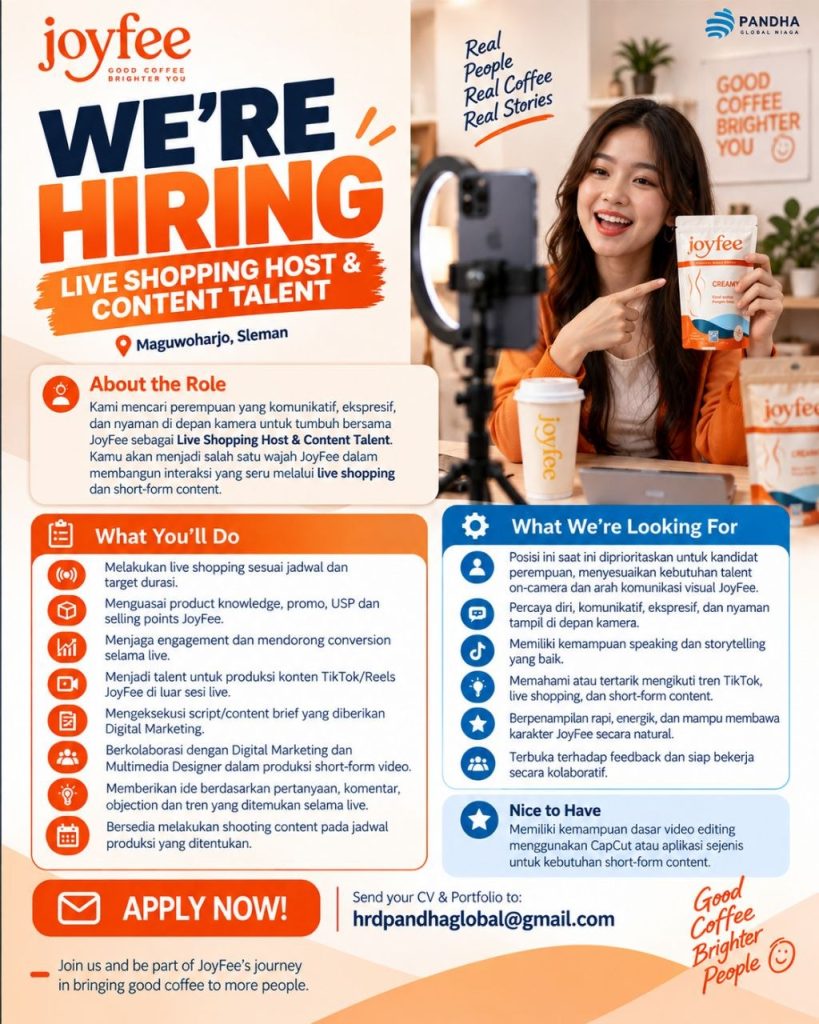 Poster lowongan JoyFee / PT Pandha Global Niaga