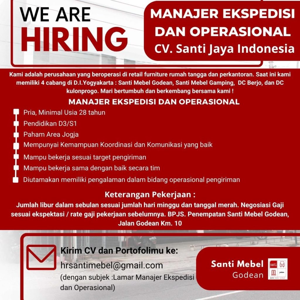 Poster lowongan CV. Santi Jaya Indonesia