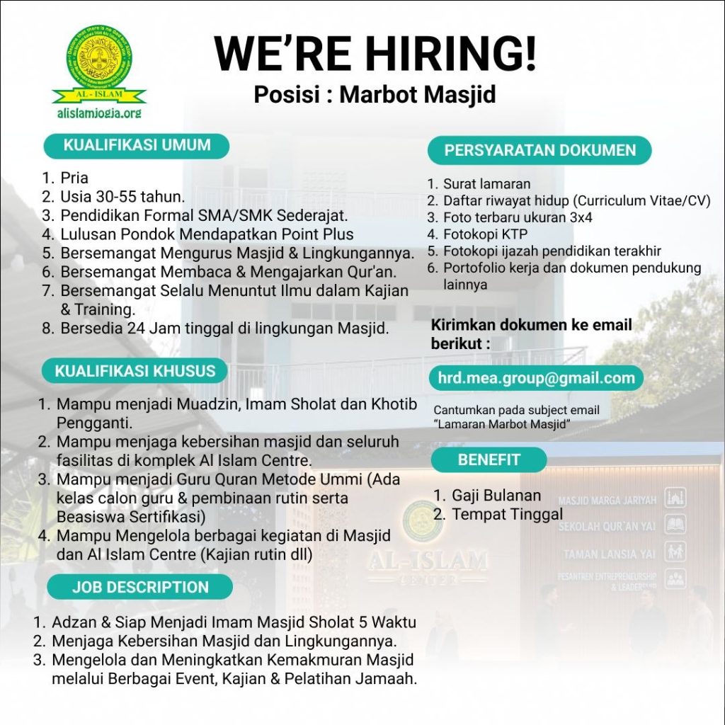 Poster lowongan Yayasan Al-Islam