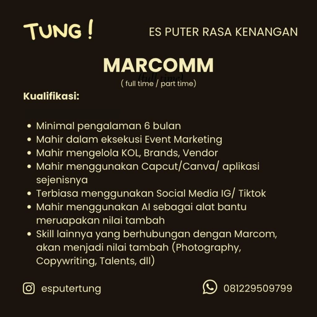 Poster lowongan ES PUTER RASA KENANGAN